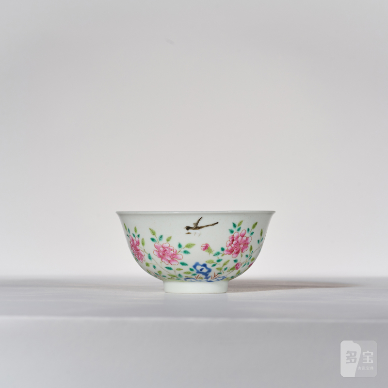 清道光 粉彩花鸟纹碗 - 图2